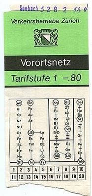Fahrkarte Seebach 5282 Verkehrsbetriebe Zürich von 1977
