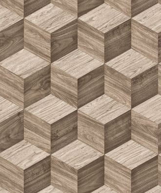 Vlies Tapete 3D effekt Illusion Holzwürfel Wood Cubes beige braun grau