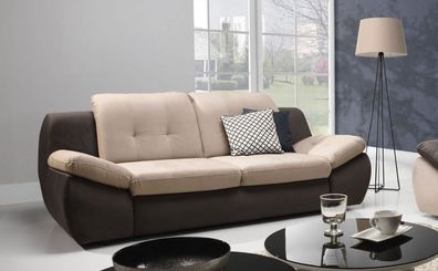 Sofa 3-Sitzer PEDRO Polyesterstoff Braun / Beige 205x84x113 cm