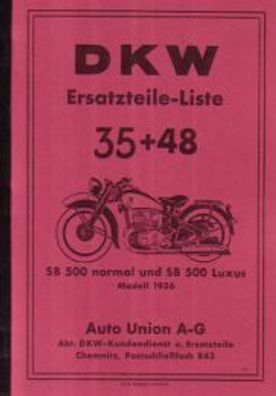 DKW Ersatzteilliste 35 + 48 SB 500 normal, SB 500 Luxus, Motorrad, Oldtimer