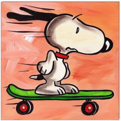 Klausewitz: Original Acryl auf Leinwand: Peanuts Snoopy Skater/20x20 cm