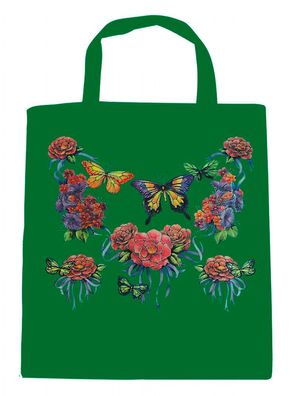 Baumwolltasche mit Print Blumen und Schmetterlinge U09943 grün