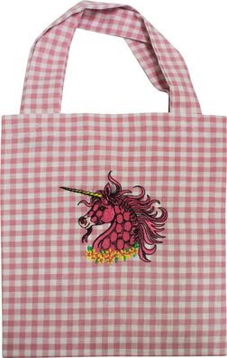 Kinder-Baumwolltasche mit Stickmotiv - Einhorn pink - 12357 - Tasche Kindergartentasc