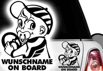 1x Aufkleber Wunschname ON BOARD Sticker Hangover Baby Auto Kind fährt mit FUNy