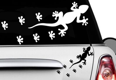 2x Gecko 20x7cm Auto Aufkleber HAWAII Sticker Tattoo Gekko Hibiskus Eidechse