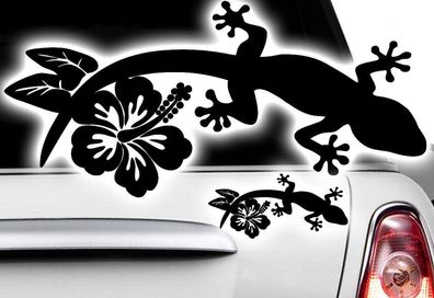 1x Gecko 20 x 9cm Auto Aufkleber HAWAII Sticke Tattoo Gekko Hibiskus Eidechse