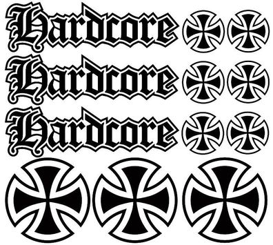 12x Hardcore Iron Cross Oldschool Eisernes Kreuz Aufkleber Set Sticker Rat Looks