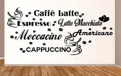 Wandtattoo 60cm Kaffee Cappuccino Caffe Espresso Americano Latte Coffee Cappucci