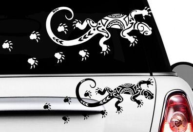 2x Gecko 20 x 8 cm Autocollants Pour Voiture Hawaï Sticker Tattoo Gekko Hibiscus
