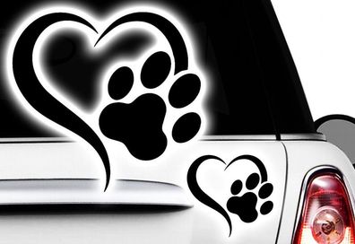 Love Herz Pfote, Dog, Cat, Katzenpfote Hundepfote xAufkleber Sticker x5
