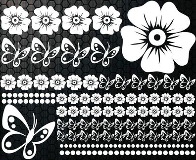 138 pièces Kit étiquette Hibiscus Fleurs Papillons Hawaï x Wandtattoo