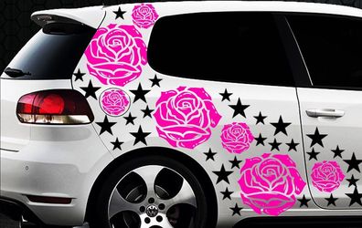 93 Roses Étoiles Étoile Autocollants Pour Voiture Kit Étiquette Roses Stylin '