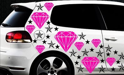 93 piezas Star Diamond Pegatinas De Coches Kit adhesivo pared Flores