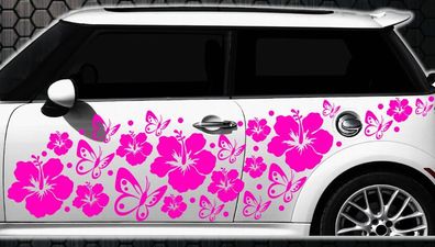 98-teiliges Autocollants Pour Voiture Hibiscus Fleurs Papillons Hawaï Wandtattoo