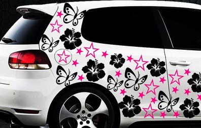 114x Car Sticker Star Star Hibiskus Flower b Butterflies HAWAII WALL TATTOO