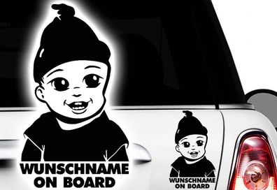 1x Aufkleber Wunschname ON BOARD Sticker Hangover Baby Auto Kind fährt mit FUN4