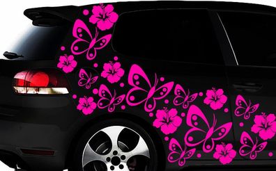 108-teiliges Auto Aufkleber Hibiskus Blumen Schmetterlinge HAWAII Wandtattoo lxp