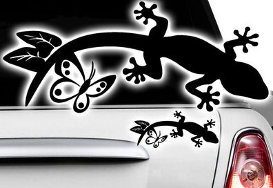 2x Gecko 30 x 13cm Auto Aufkleber HAWAII Sticka Tattoo Gekko Hibiskus Eidechse