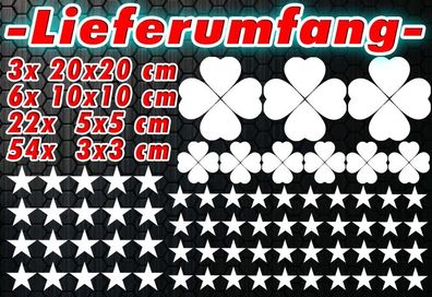 85 Kleeblatt Sterne Star Aufkleber Set Sticker Tuning Herz Stylin Wandtattoo xxc
