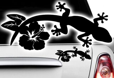 1x Gecko 20 x 9cm Auto Aufkleber HAWAII Stickas Tattoo Gekko Hibiskus Eidechse