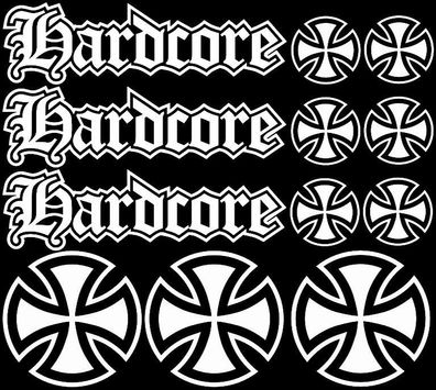 12x Hardcore Iron Cross Oldschool Eisernes Kreuz Aufkleber Set Sticker Rat Look