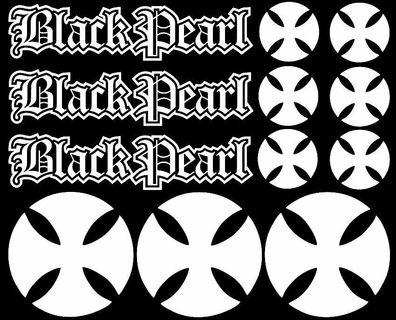 12x Black Pearl Hardcore Iron Cross Oldschool Eisernes Kreuz Aufkleber Rat Look