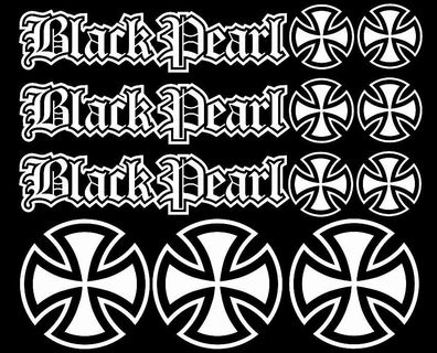 12x Black Pearl Hardcore Iron Cross Oldschool Eisernes Kreuz Aufkleber Rat Look3