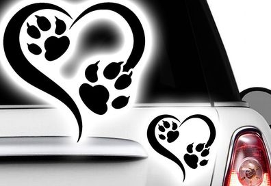 Love Herz Pfote, Dog, Cat, Katzenpfote Hundepfote xAufkleber Sticker x1