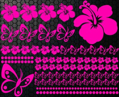 98 pièces Kit Autocollants Pour Voiture Hibiscus Fleurs Papillons Hawaï