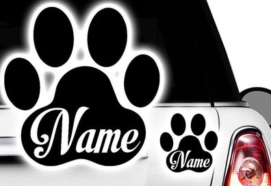 Wunschname Pfote, Dog, Cat, Katzenpfote Hundepfote mit Namen Aufkleber Sticker