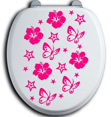 56 siège de toilette Bad Klo Couvercle la étiquette Hibiscus Fleurs Papillons