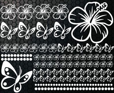 138 pièces Kit étiquette Hibiscus Fleurs Papillons Hawaï 31 Wandtattoo