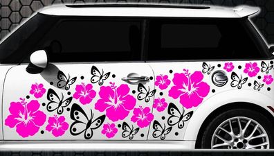 122-teiliges Autocollants Pour Voiture Hibiscus Fleurs Papillons Hawaï et