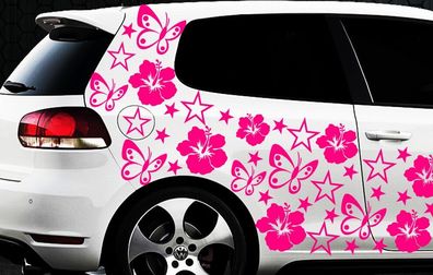 114x Car Sticker Star Star Hibiskus Flower z Butterflies HAWAII WALL TATTOO