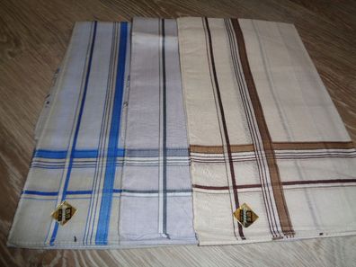 3 unbenutzte Herren-Taschentücher/ China Import grau, blau beige