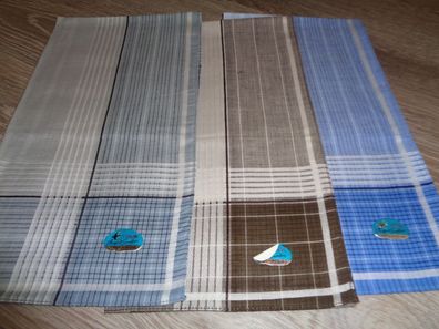 3 unbenutzte Herren-Taschentücher/ China Import blau, grau, braun