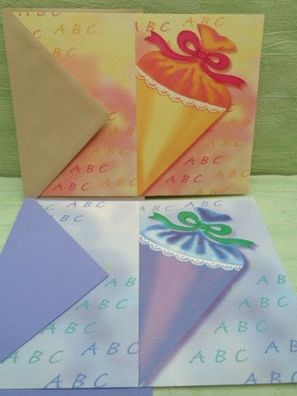 perlmutt schimmernde Grußkarten & Kuvert Zur Einschulung Schule Schultüte ABC