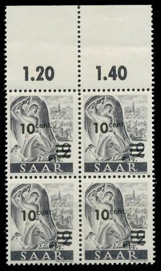 Saarland 1947 Nr 226ZII postfrisch Viererblock ORA X81B002