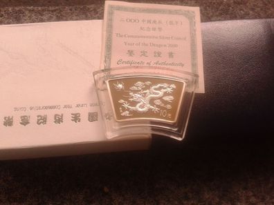 Original 10 Yuan 2000 PP China 1 Unze 1oz. 31,1g 999er Silber Lunar Drache