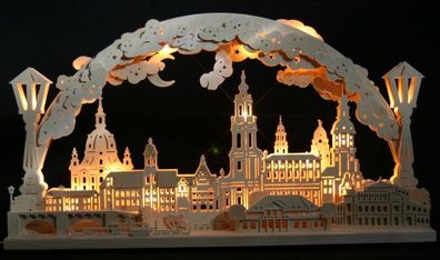 3D LED Schwibbogen Stadtansicht Dresden 70x40cm Frauenkirche Erzgebirge Lichterbogen
