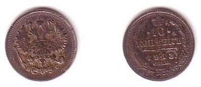 10 Kopeken Silber Münze Russland 1913