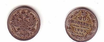10 Kopeken Silber Münze Russland 1909