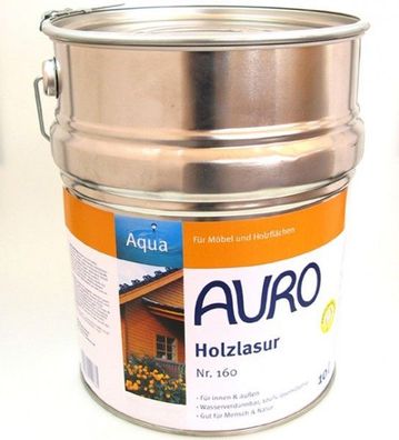 AURO 160 bio Holzlasur AQUA für innen und außen, natürliche Rohstoffe - 2,5 or 10,0 l