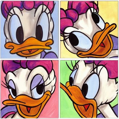Klausewitz: Original Acryl auf Leinwand: Daisy Duck Faces I / 4 Bilder 20x20 cm
