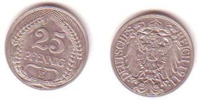 25 Pfennig Nickel Münze Deutsches Reich 1911 E Jäger 18