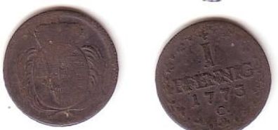 1 Pfennig Kupfer Münze Sachsen 1773 C