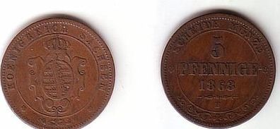 5 Pfennige Kupfer Scheide Münze Sachsen 1863 B