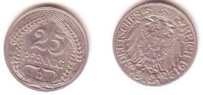 25 Pfennig Nickel Münze Deutsches Reich 1912 D Jäger 18