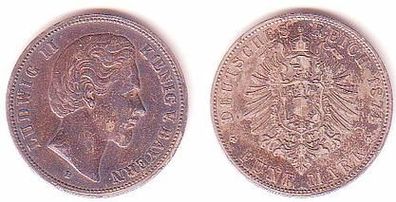 5 Mark Silber Münze Bayern König Ludwig II 1874