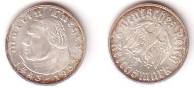 2 Mark Silber Münze Martin Luther 1933 E Jäger 352